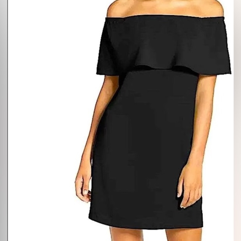 Charles Henry off the shoulder black mini dress